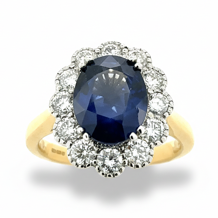 18ct Yellow Gold Sapphire And Diamond Cluster Ring
