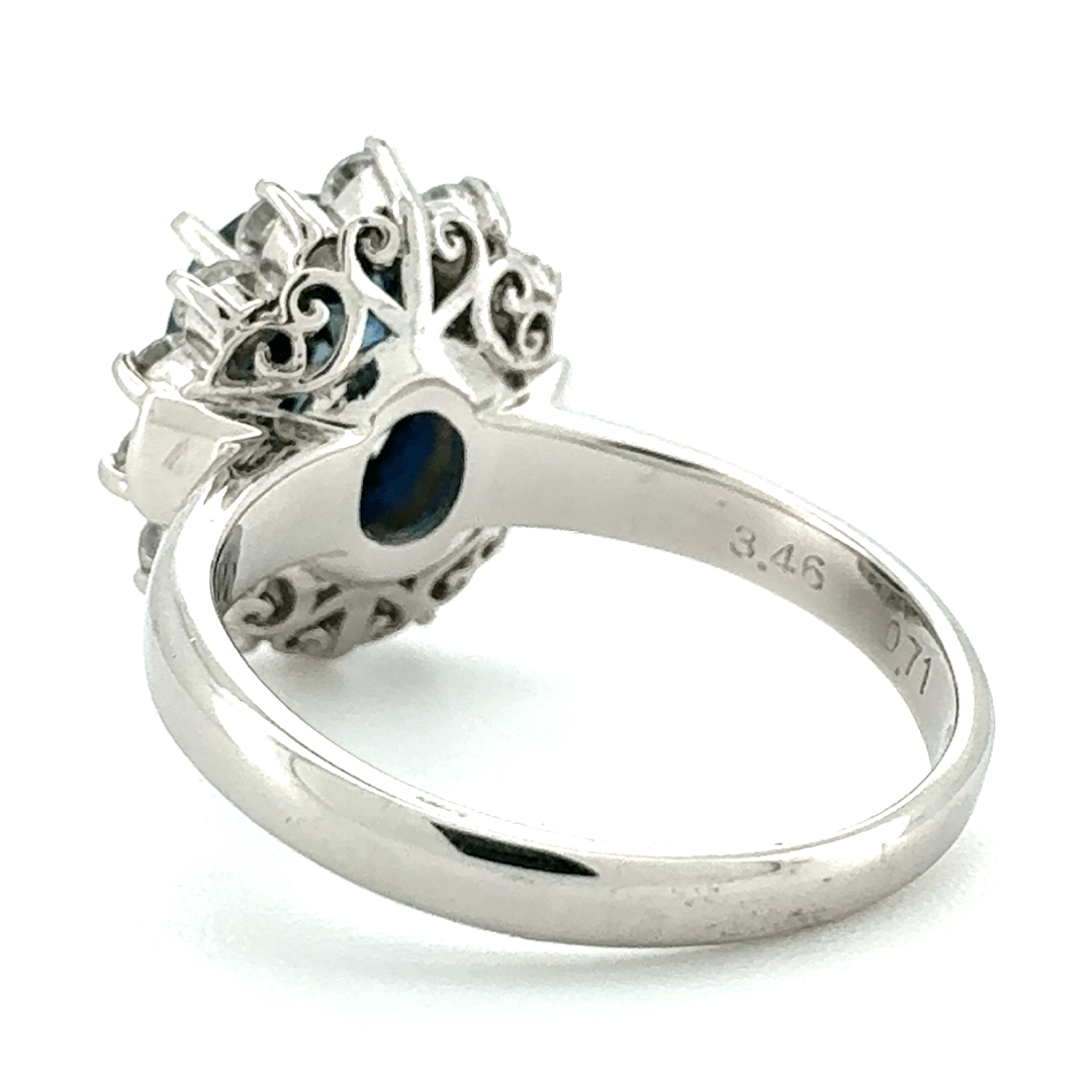 Platinum Sapphire And Diamond Cluster Ring