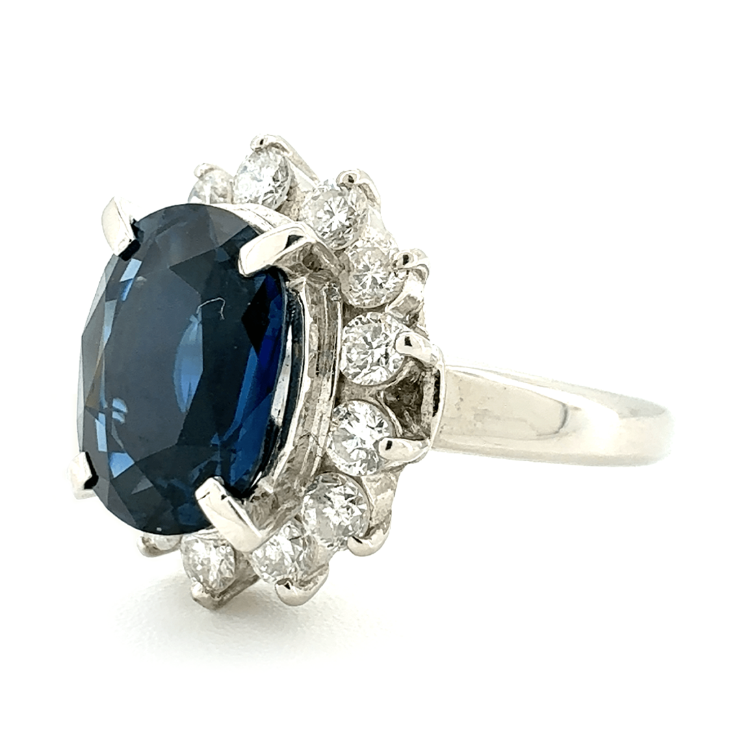 Platinum Sapphire And Diamond Cluster Ring