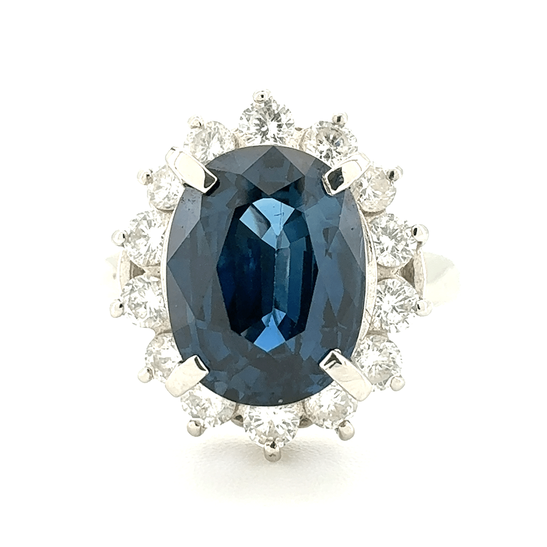 Platinum Sapphire And Diamond Cluster Ring
