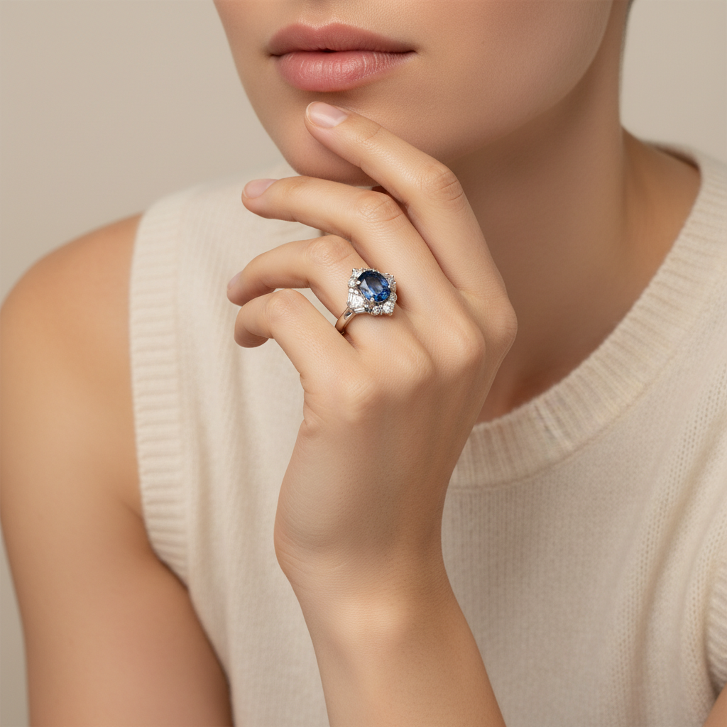 Platinum Sapphire and Diamond Ring