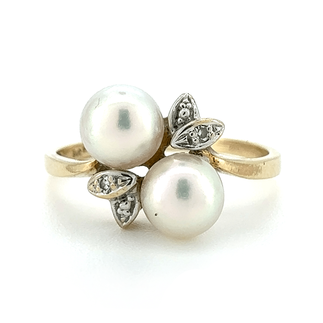 9ct Yellow Gold Pearl and Diamond Ring