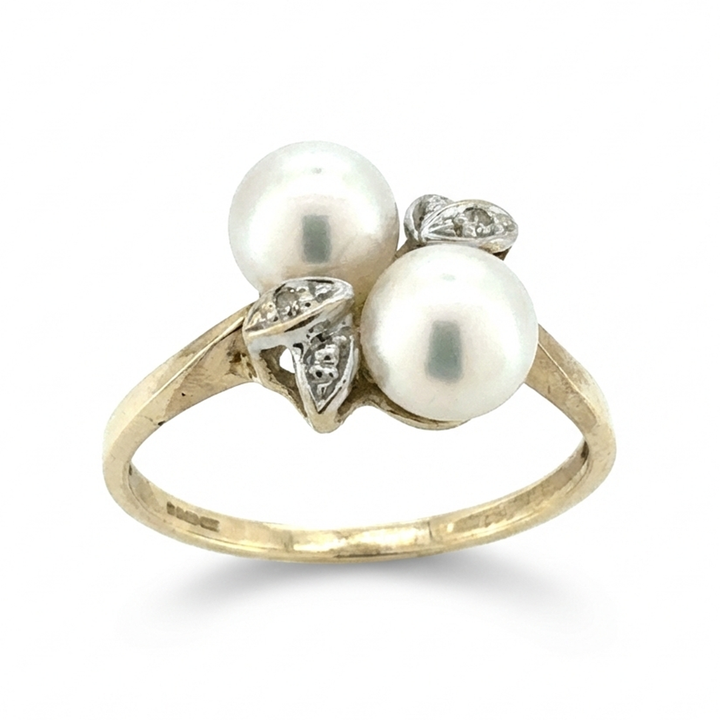 9ct Yellow Gold Pearl and Diamond Ring