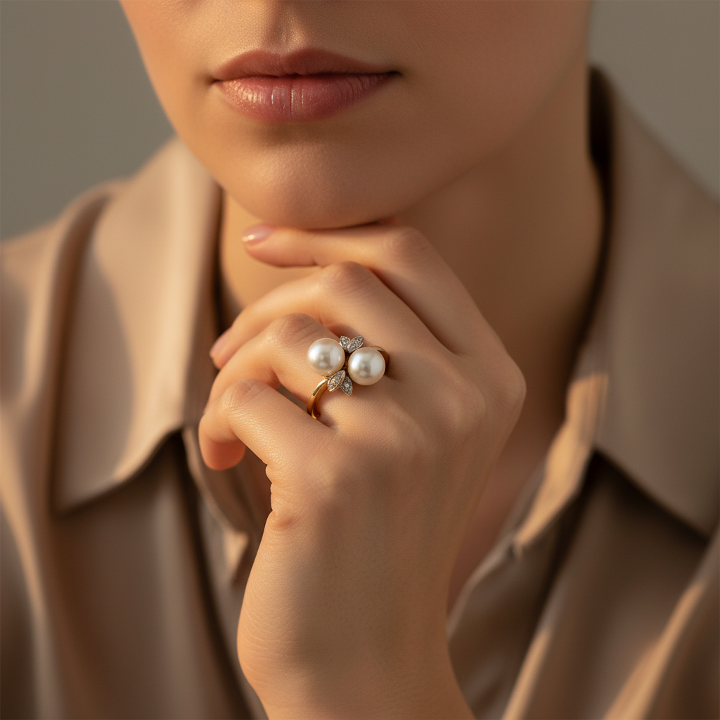 9ct Yellow Gold Pearl and Diamond Ring