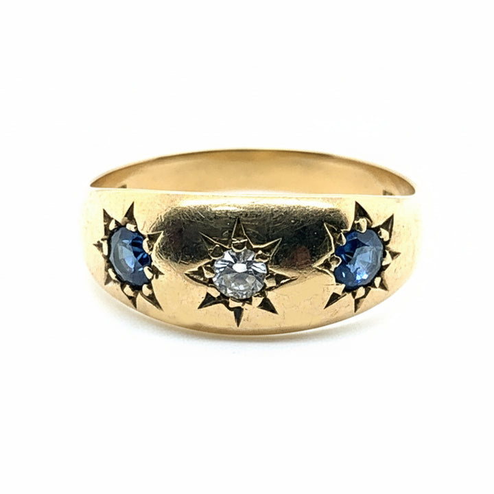 18ct Yellow Gold Antique Sapphire and Diamond Ring