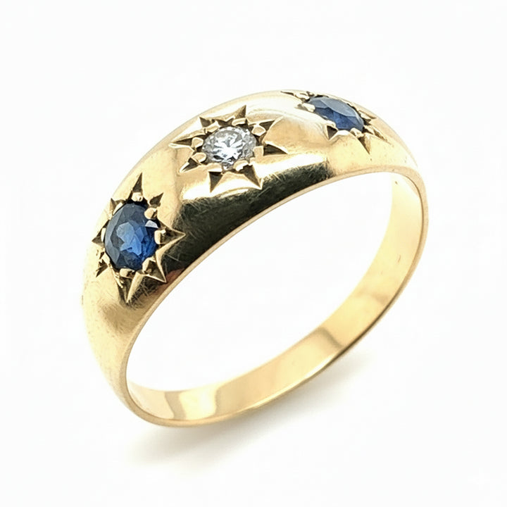 18ct Yellow Gold Antique Sapphire and Diamond Ring