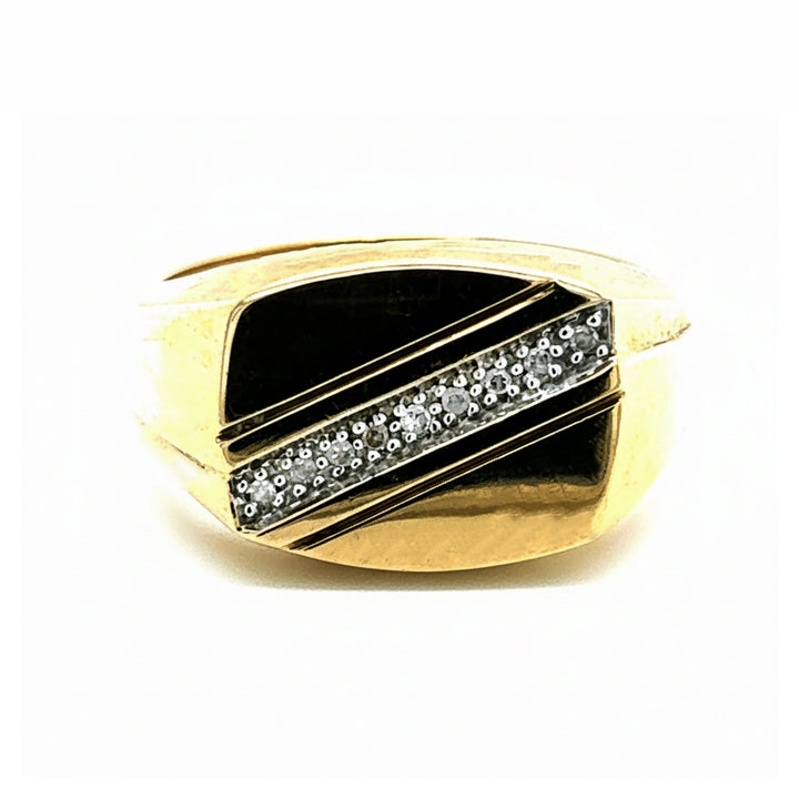 9ct Yellow Gold Signet Ring with Diamond Stripe