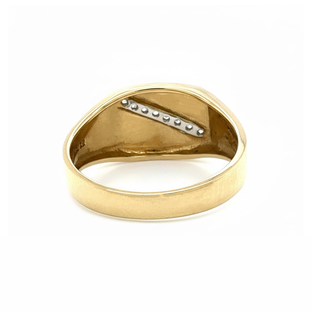 9ct Yellow Gold Signet Ring with Diamond Stripe