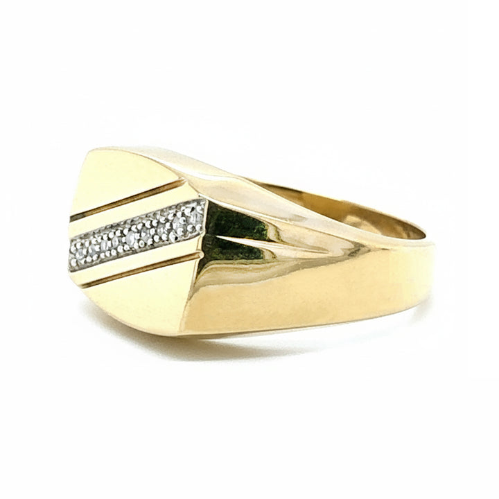 9ct Yellow Gold Signet Ring with Diamond Stripe