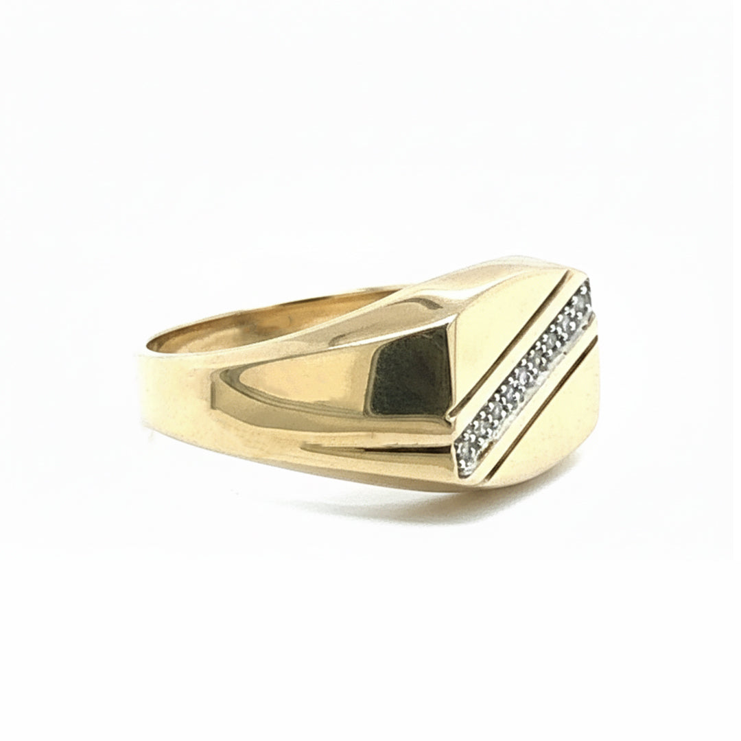 9ct Yellow Gold Signet Ring with Diamond Stripe