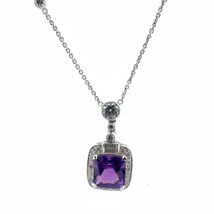 18ct White Gold Amethyst and Diamond Necklace