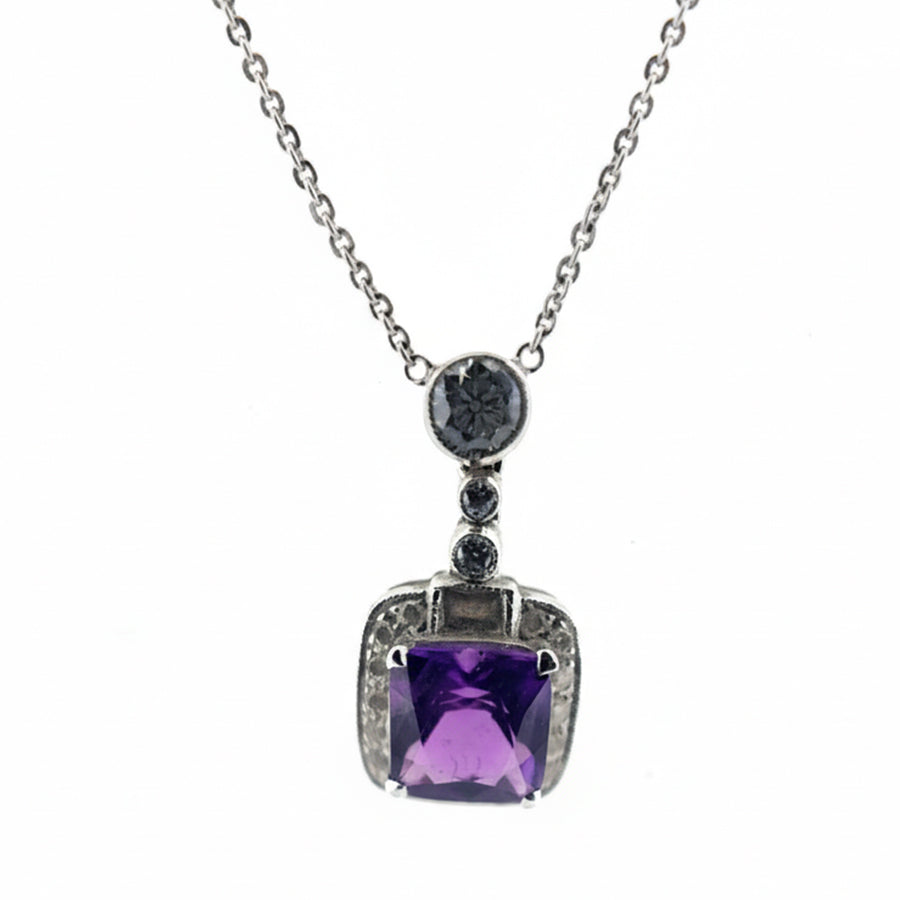 18ct White Gold Amethyst and Diamond Necklace