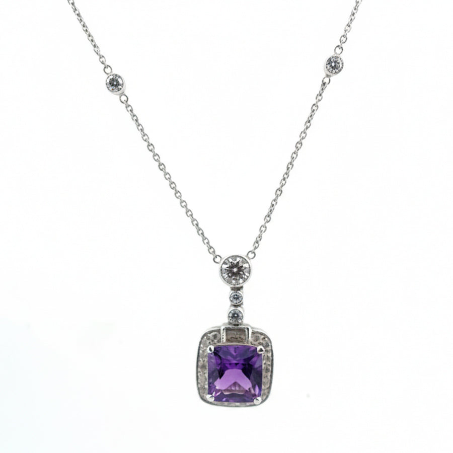 18ct White Gold Amethyst and Diamond Necklace