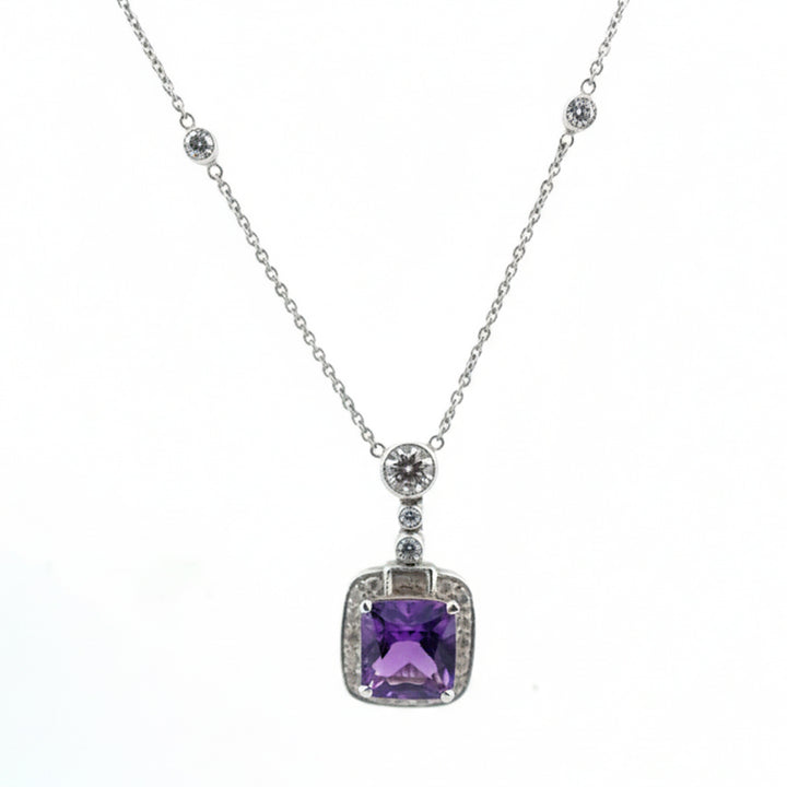 18ct White Gold Amethyst and Diamond Necklace