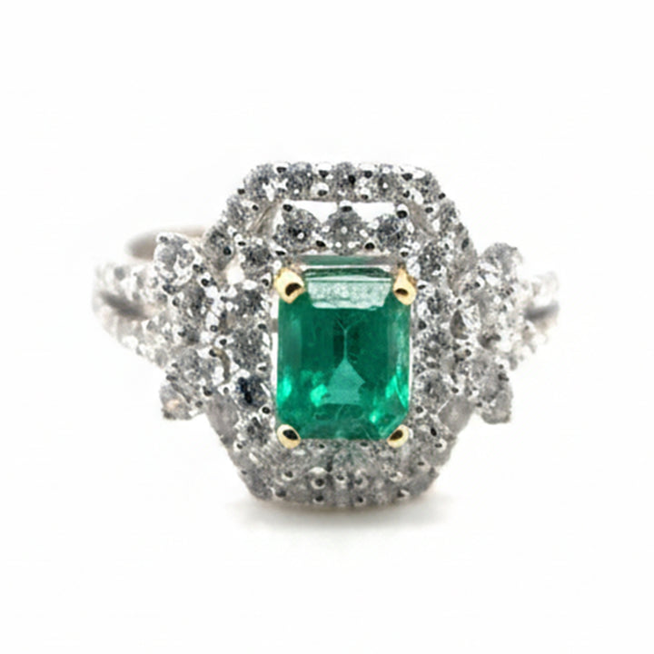 18ct White Gold Emerald and Diamond ring