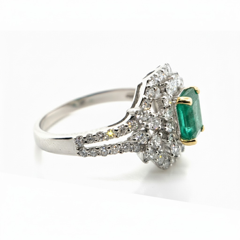 18ct White Gold Emerald and Diamond ring