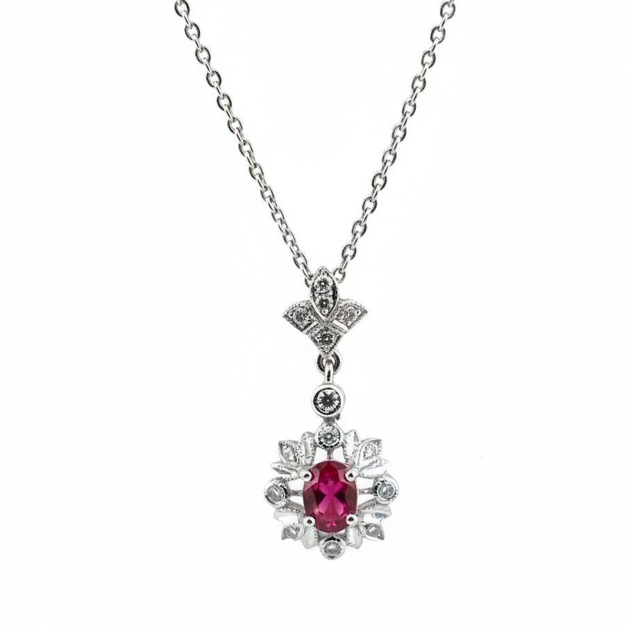 18ct White Gold Ruby and Diamond Necklace