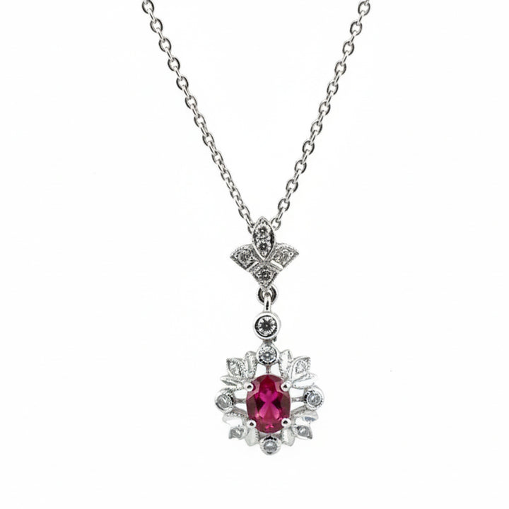 18ct White Gold Ruby and Diamond Necklace