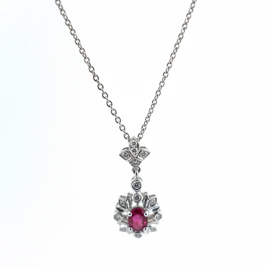 18ct White Gold Ruby and Diamond Necklace