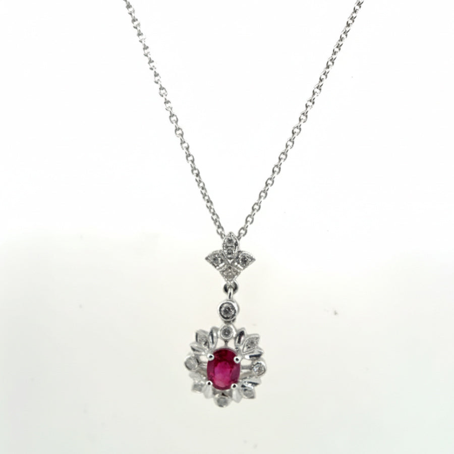 18ct White Gold Ruby and Diamond Necklace