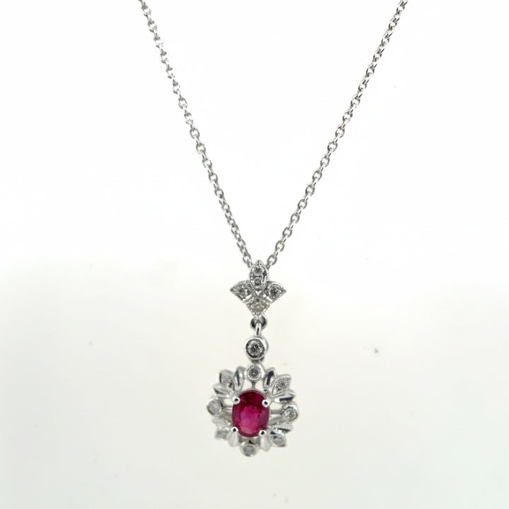 18ct White Gold Ruby and Diamond Necklace