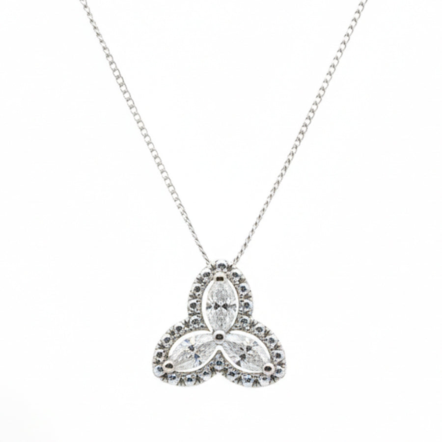18ct White Gold Diamond 3 leaf Pendant