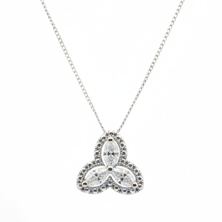 18ct White Gold Diamond 3 leaf Pendant