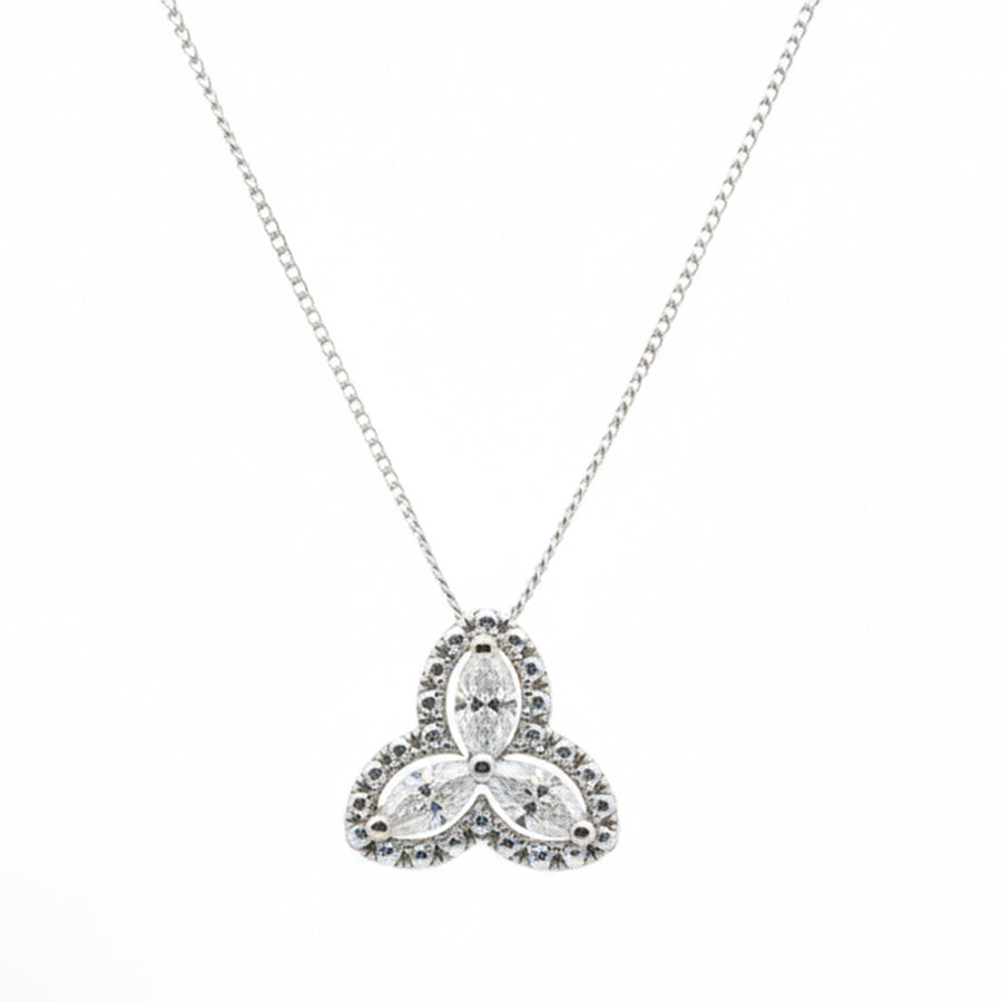 18ct White Gold Diamond 3 leaf Pendant