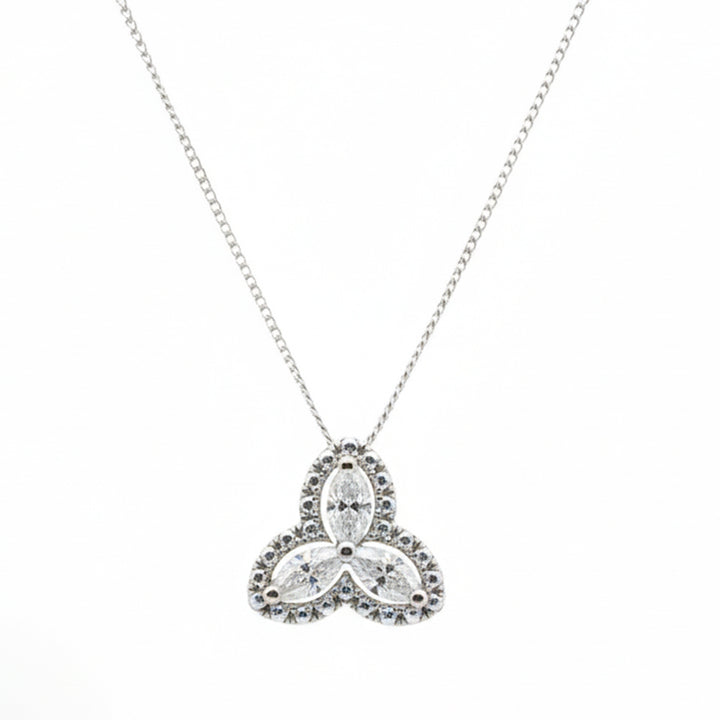18ct White Gold Diamond 3 leaf Pendant