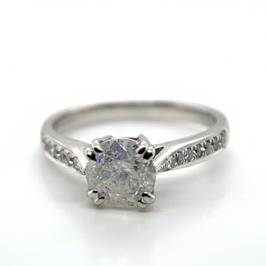 18ct White Gold Round Brilliant Cut Diamond Solitaire with Diamond Set Shoulders