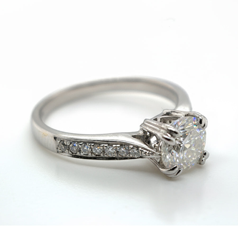 18ct White Gold Round Brilliant Cut Diamond Solitaire with Diamond Set Shoulders