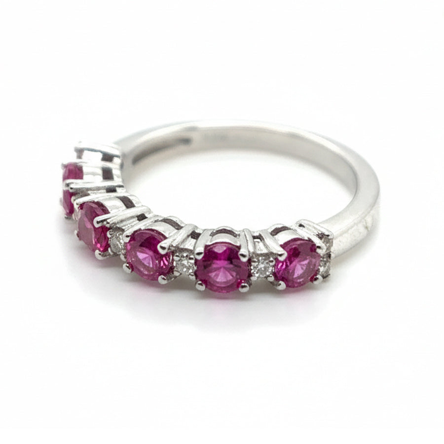 18ct White Gold 4 Stone Ruby with 10 Diamond Half Eternity