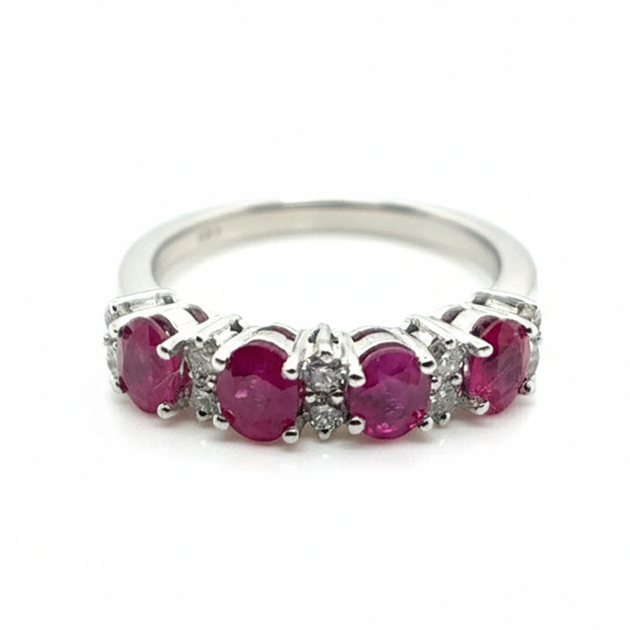 18ct White Gold 4 Stone Ruby with 10 Diamond Half Eternity