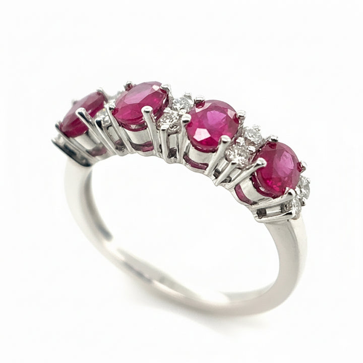 18ct White Gold 4 Stone Ruby with 10 Diamond Half Eternity