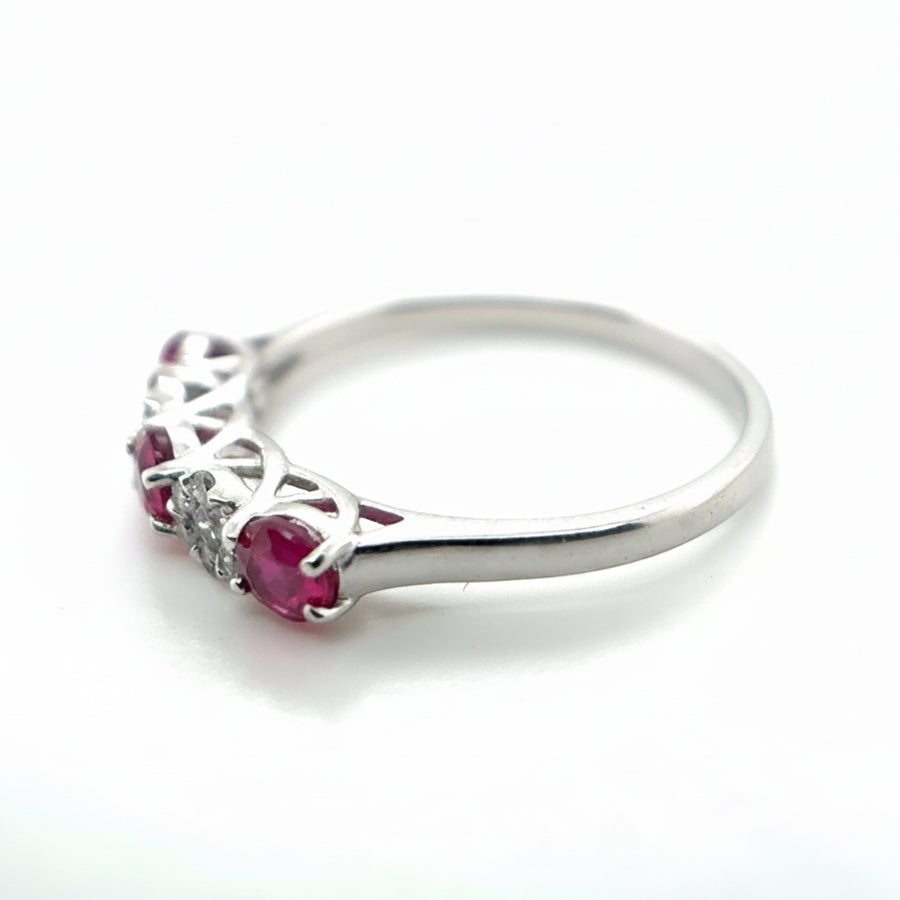 18ct White Gold 3 Ruby with Diamond Ring