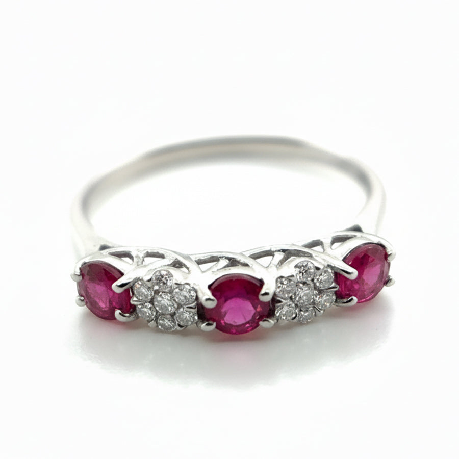 18ct White Gold 3 Ruby with Diamond Ring