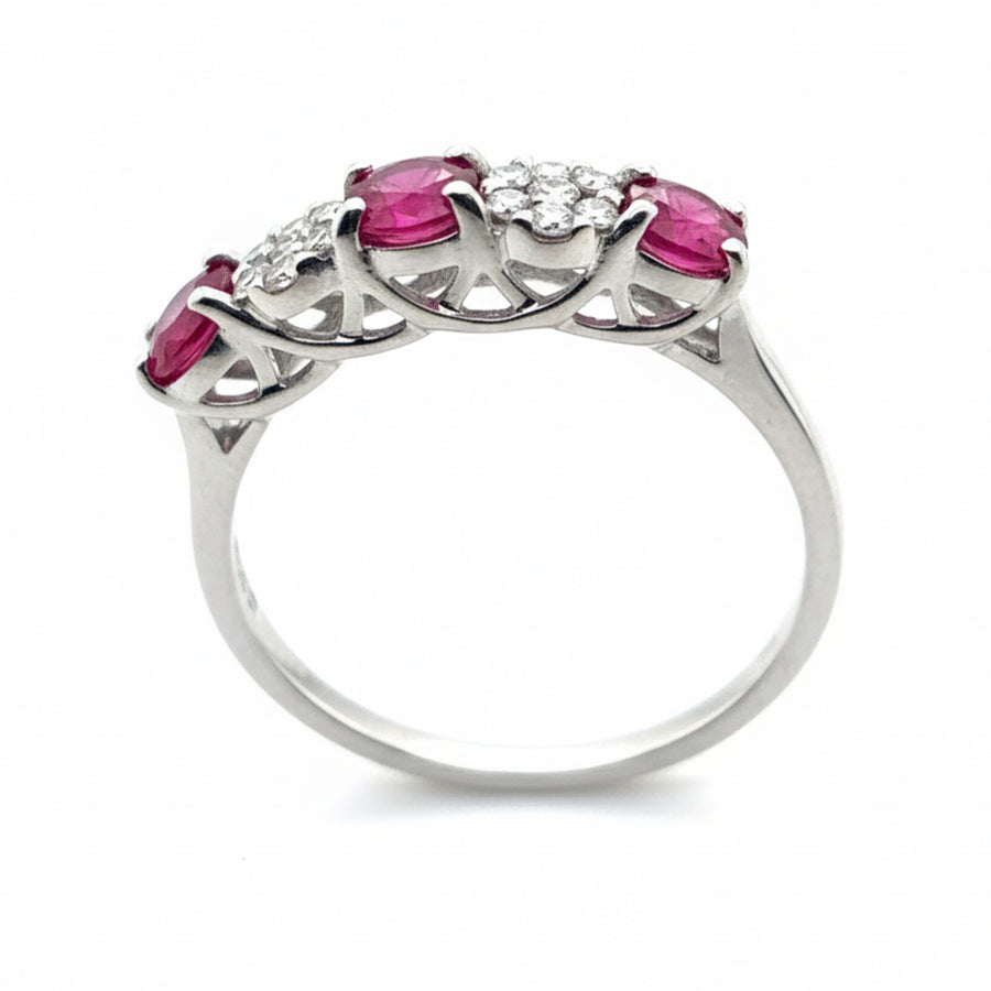 18ct White Gold 3 Ruby with Diamond Ring