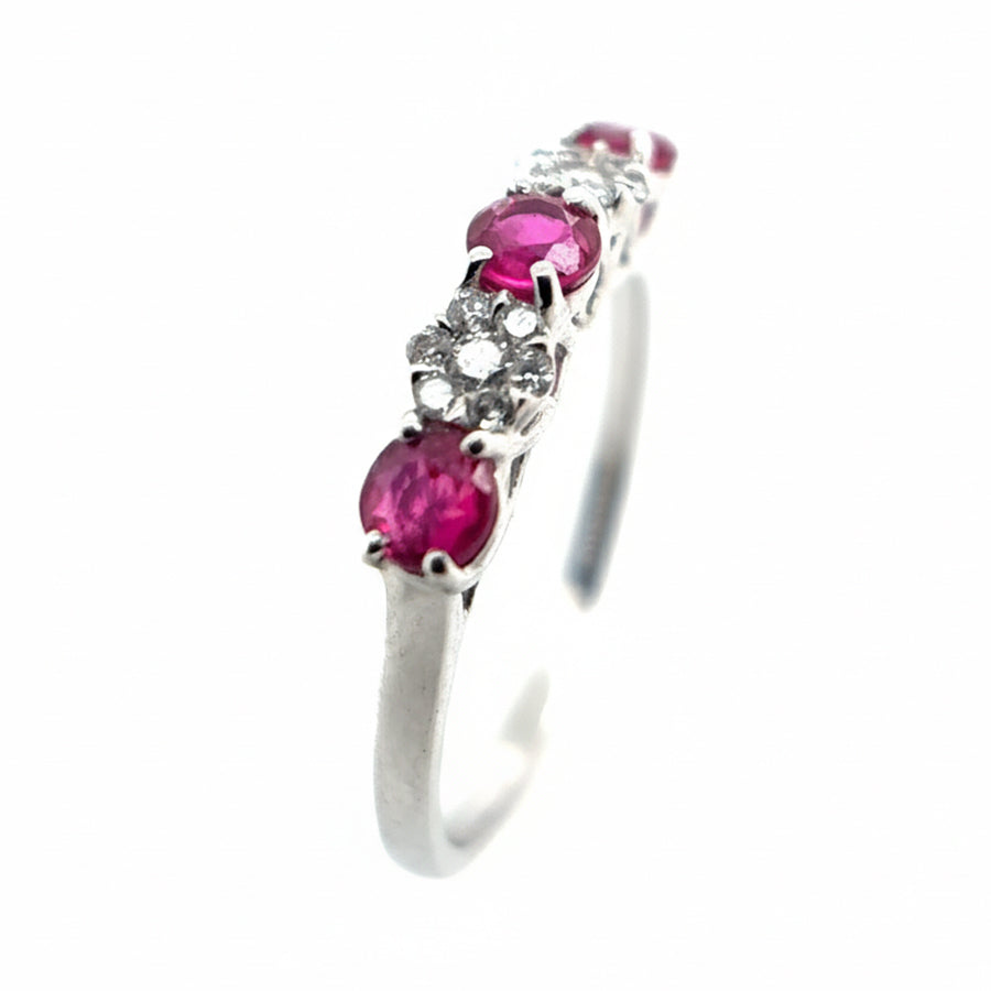18ct White Gold 3 Ruby with Diamond Ring