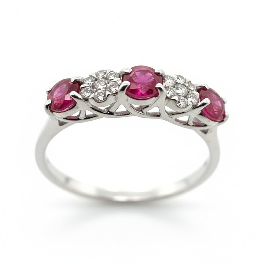 18ct White Gold 3 Ruby with Diamond Ring