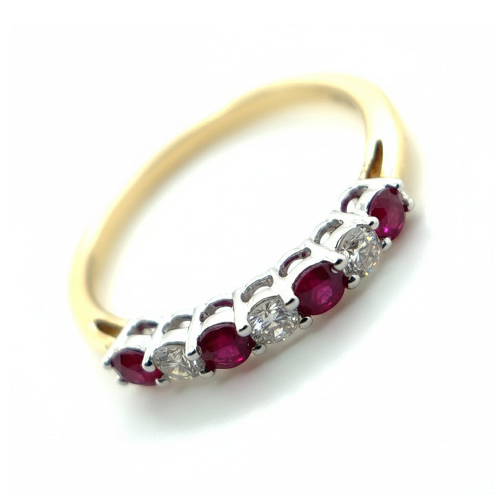 18ct Yellow Gold 7 Stone Ruby and Diamond Ring