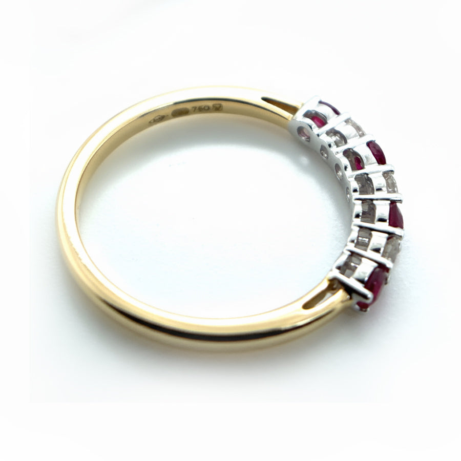 18ct Yellow Gold 7 Stone Ruby and Diamond Ring