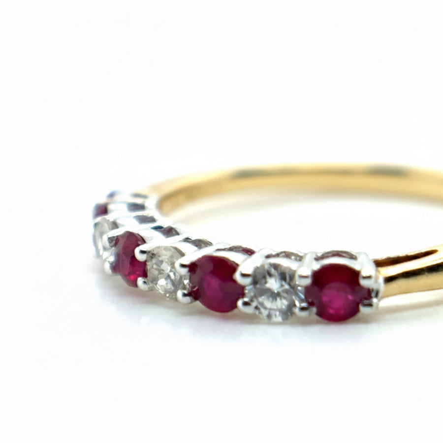 18ct Yellow Gold 7 Stone Ruby and Diamond Ring