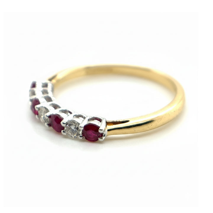 18ct Yellow Gold 7 Stone Ruby and Diamond Ring
