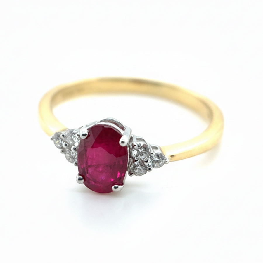 18ct Yellow Gold Ruby Ring With Diamond Set Shoulders