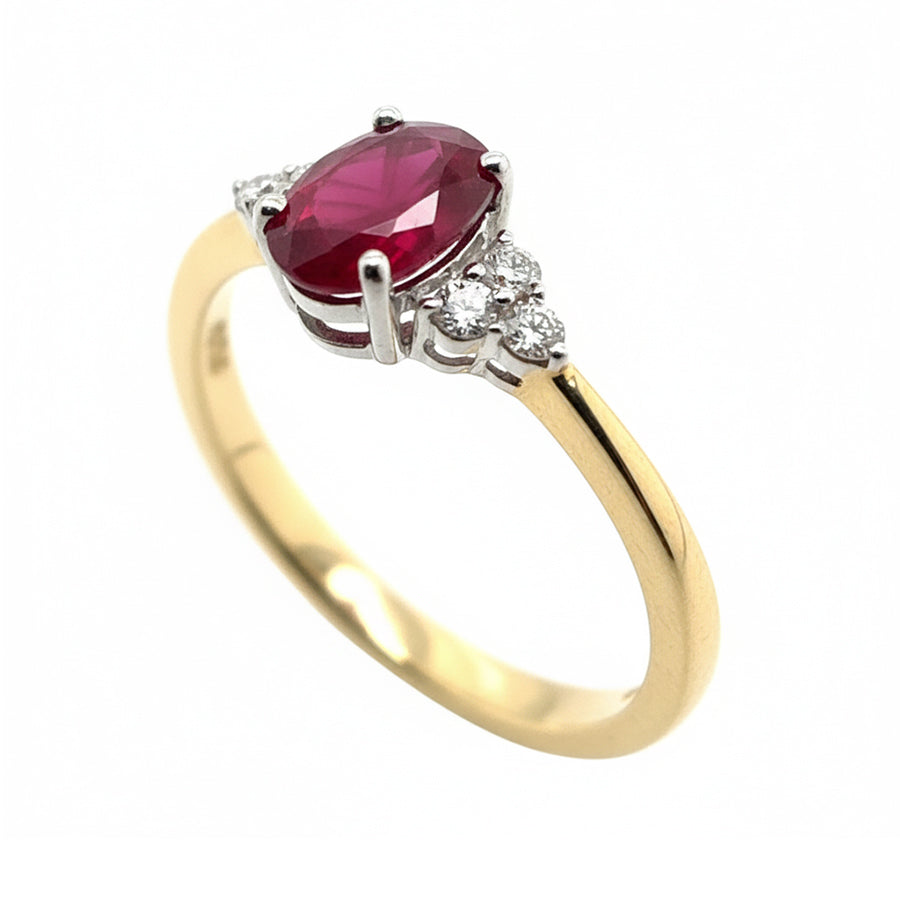 18ct Yellow Gold Ruby Ring With Diamond Set Shoulders