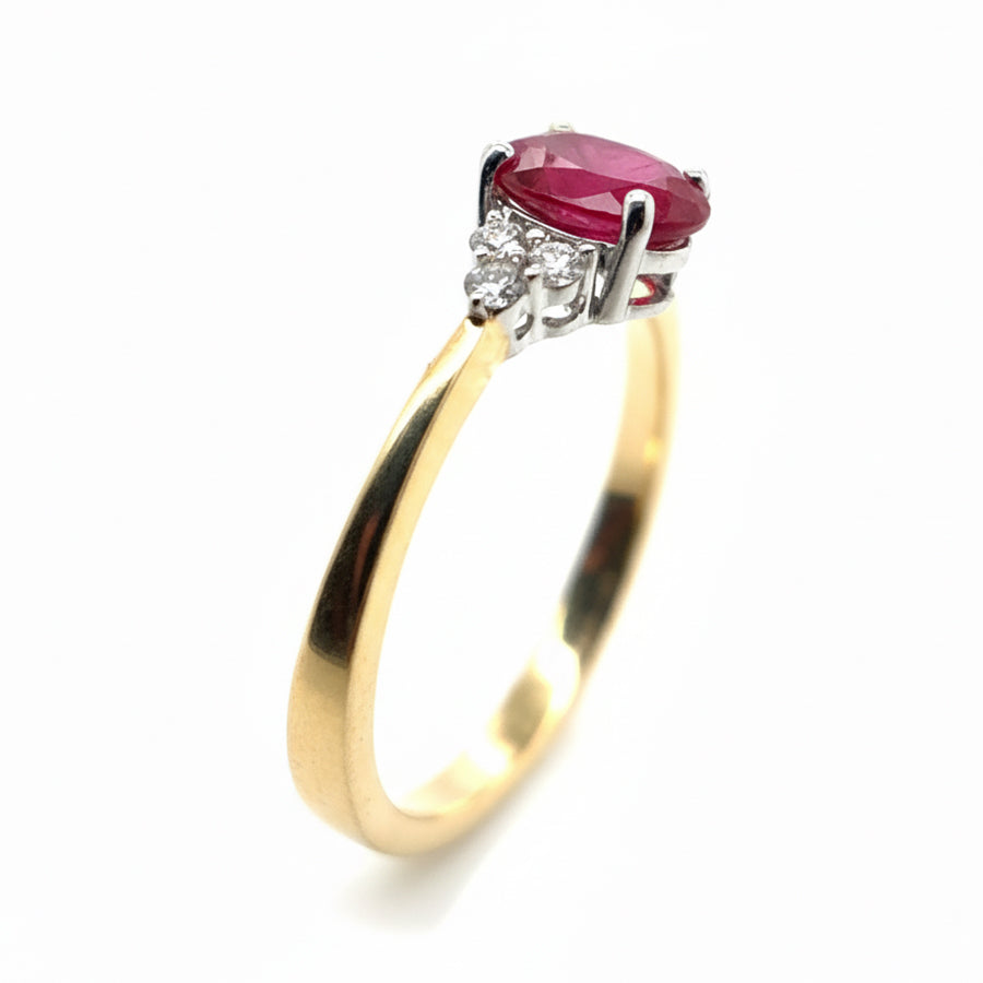 18ct Yellow Gold Ruby Ring With Diamond Set Shoulders