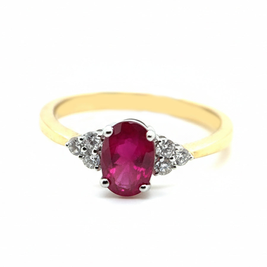 18ct Yellow Gold Ruby Ring With Diamond Set Shoulders