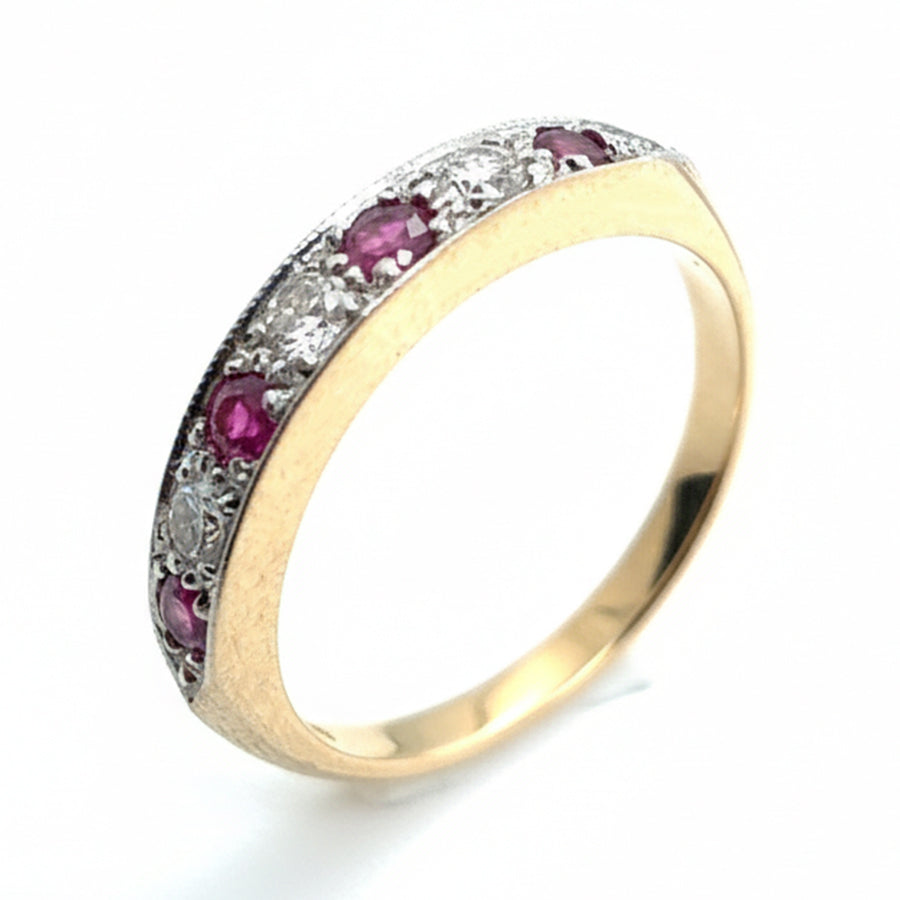 9ct Yellow Gold Ruby And Diamond 7 Stone Ring