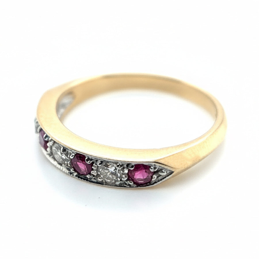 9ct Yellow Gold Ruby And Diamond 7 Stone Ring