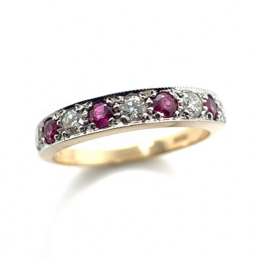9ct Yellow Gold Ruby And Diamond 7 Stone Ring